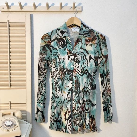 Alberto Makali Crinkle Crepe Long Sleeve Designer Top Blouse Shirt - Picture 1 of 7